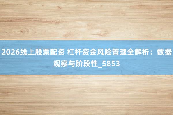2026线上股票配资 杠杆资金风险管理全解析：数据观察与阶段性_5853