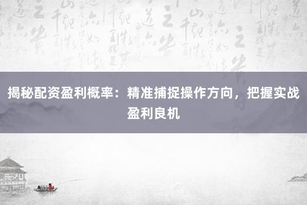 揭秘配资盈利概率：精准捕捉操作方向，把握实战盈利良机