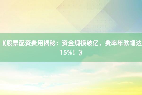 《股票配资费用揭秘：资金规模破亿，费率年跌幅达15%！》