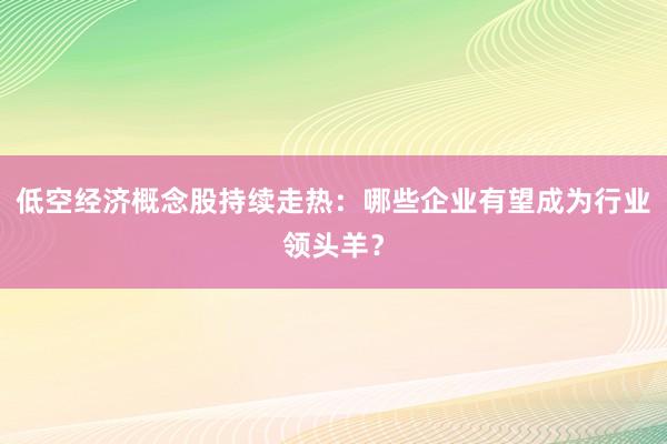 低空经济概念股持续走热：哪些企业有望成为行业领头羊？