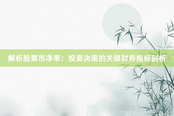 解析股票市净率：投资决策的关键财务指标剖析