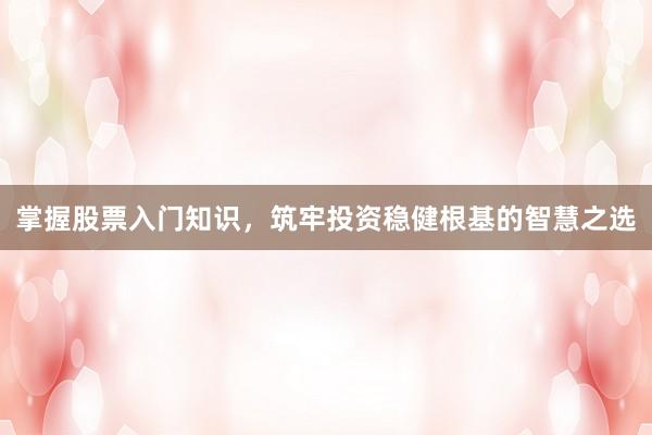 掌握股票入门知识，筑牢投资稳健根基的智慧之选