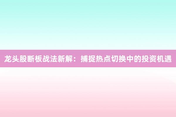 龙头股断板战法新解：捕捉热点切换中的投资机遇