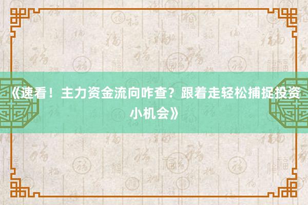 《速看！主力资金流向咋查？跟着走轻松捕捉投资小机会》
