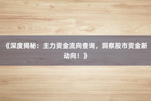 《深度揭秘：主力资金流向查询，洞察股市资金新动向！》