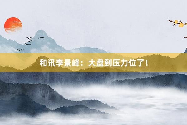 和讯李景峰：大盘到压力位了！
