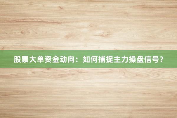 股票大单资金动向：如何捕捉主力操盘信号？
