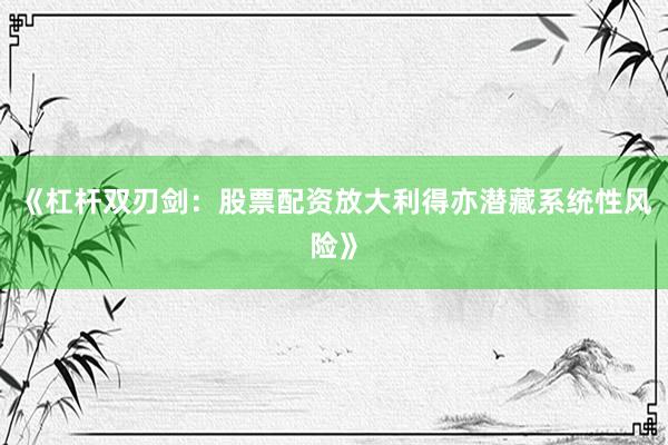 《杠杆双刃剑：股票配资放大利得亦潜藏系统性风险》