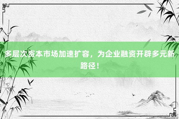 多层次资本市场加速扩容，为企业融资开辟多元新路径！