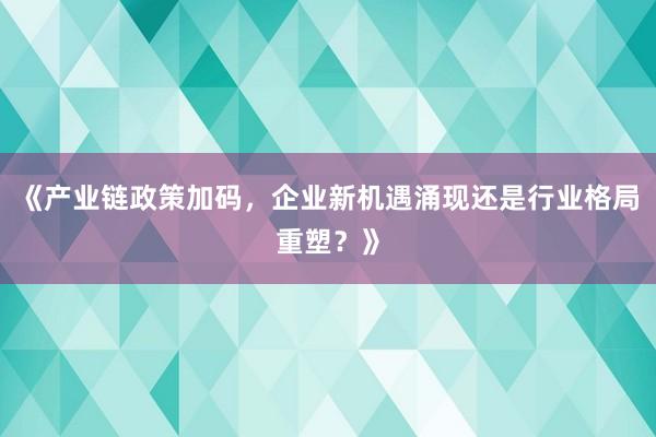《产业链政策加码，企业新机遇涌现还是行业格局重塑？》