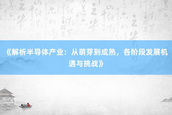 《解析半导体产业：从萌芽到成熟，各阶段发展机遇与挑战》